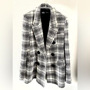 Zara Black and White Plaid Blazer